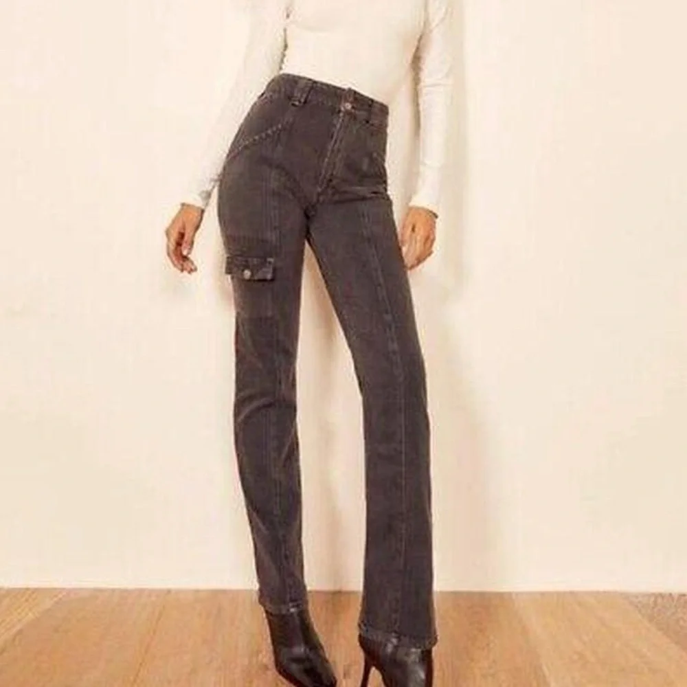 Grey Reformation Kiley Cargo Pants Adriatic High Rise Women Size 26 - Picture 1 of 10